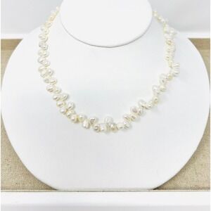 Sterling Silver 925 White Baroque Freshwater Pearl Necklace 17.5 inches